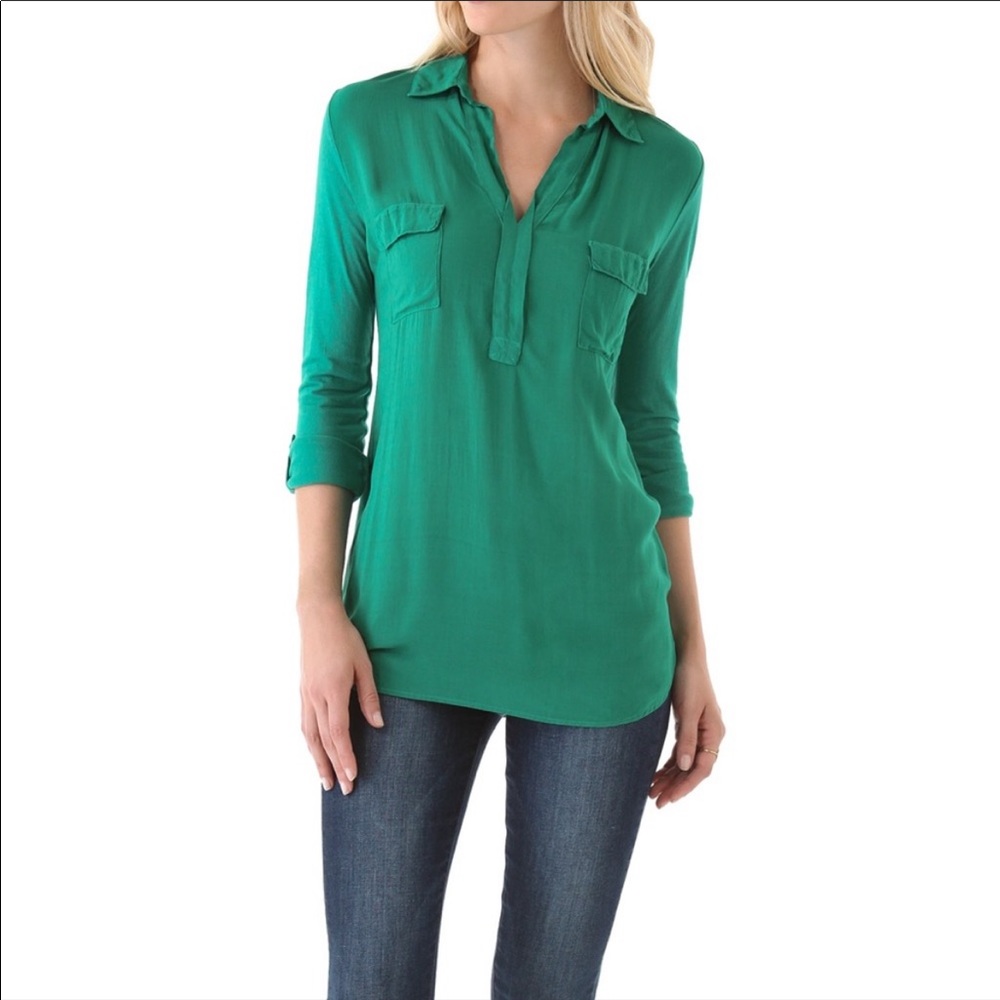 Splendid Turquoise Roll Sleeve Henley